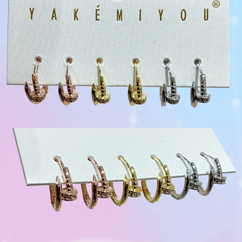 Gold 6-piece Set Of Copper Earrings With Zircon Studs