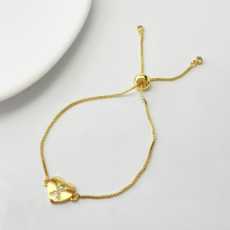 Gold A Bracelet Copper Inlaid Zirconium 26 Letters Love Bracelet