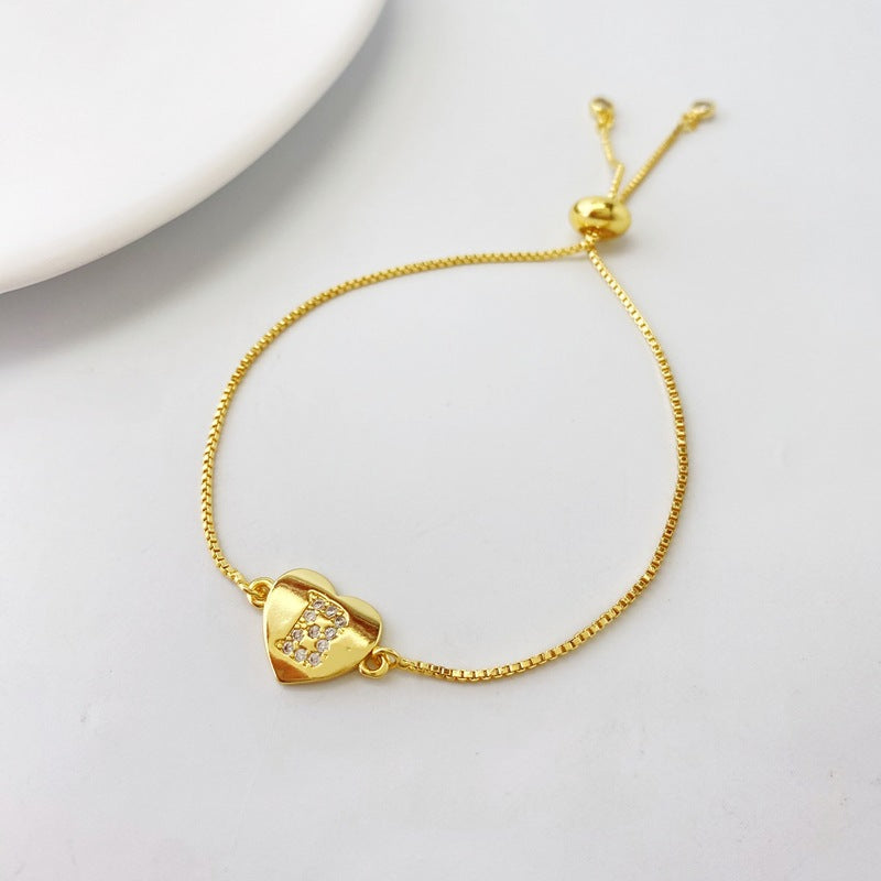 Gold A Bracelet Copper Inlaid Zirconium 26 Letters Love Bracelet