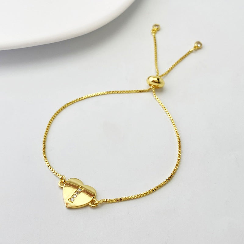 Gold A Bracelet Copper Inlaid Zirconium 26 Letters Love Bracelet