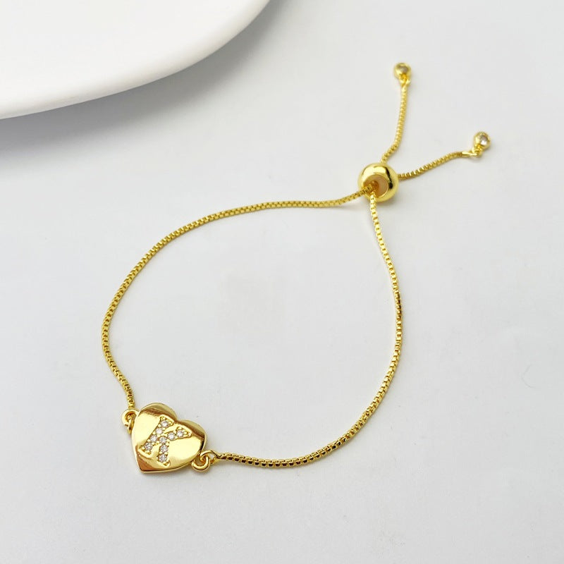 Gold A Bracelet Copper Inlaid Zirconium 26 Letters Love Bracelet