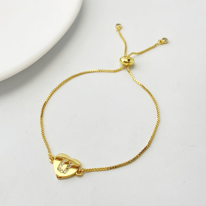 Gold A Bracelet Copper Inlaid Zirconium 26 Letters Love Bracelet