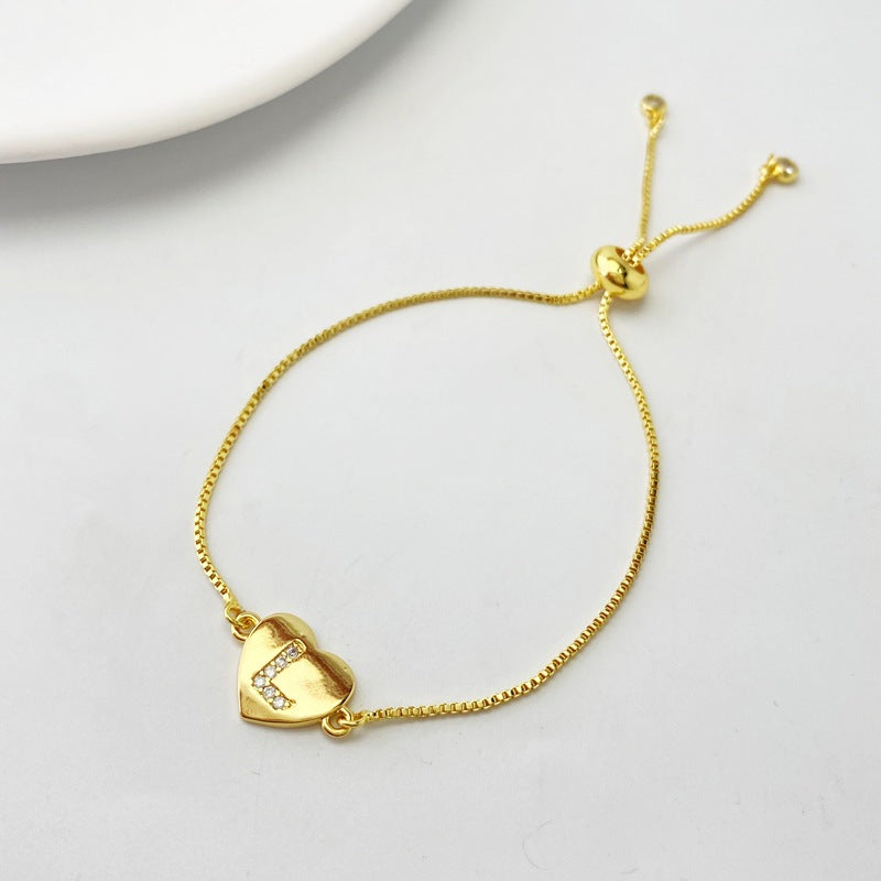 Gold A Bracelet Copper Inlaid Zirconium 26 Letters Love Bracelet