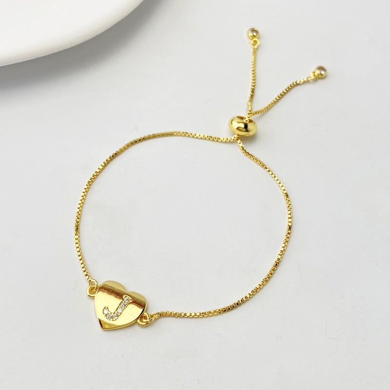 Gold A Bracelet Copper Inlaid Zirconium 26 Letters Love Bracelet