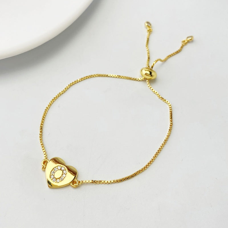 Gold A Bracelet Copper Inlaid Zirconium 26 Letters Love Bracelet