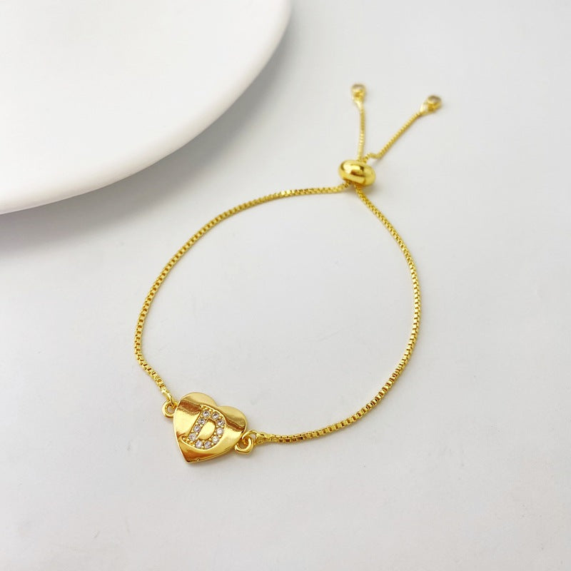 Gold A Bracelet Copper Inlaid Zirconium 26 Letters Love Bracelet