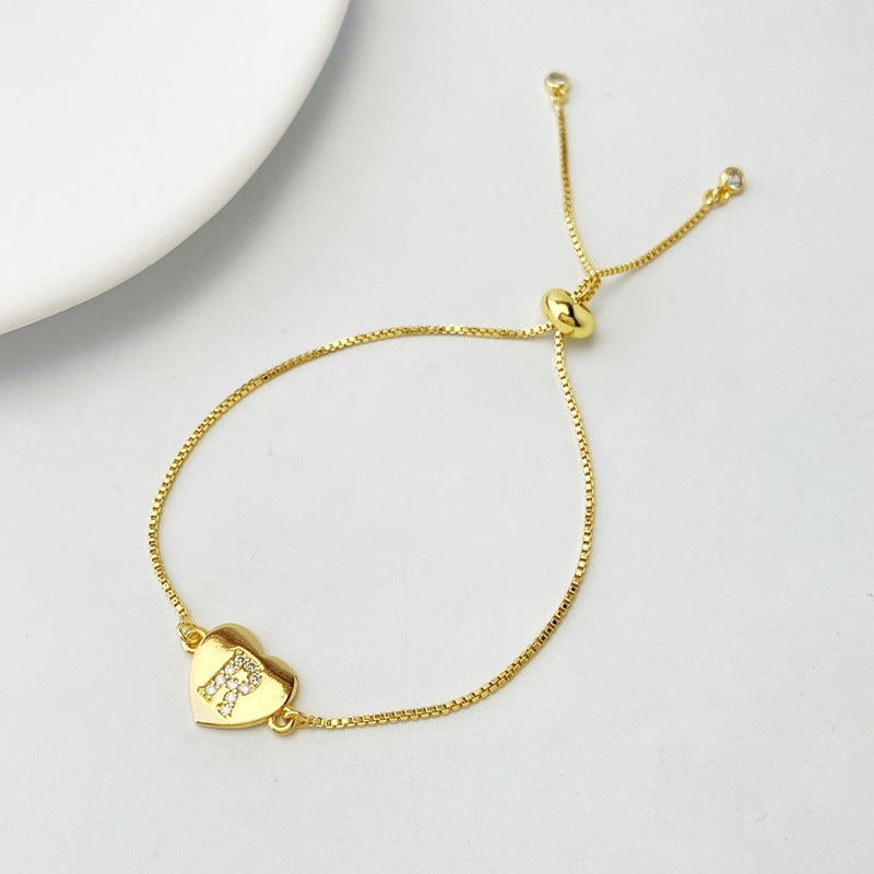 Gold A Bracelet Copper Inlaid Zirconium 26 Letters Love Bracelet