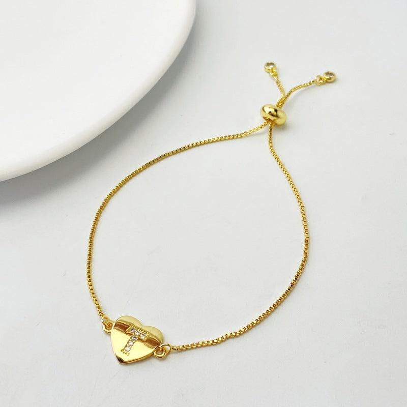 Gold A Bracelet Copper Inlaid Zirconium 26 Letters Love Bracelet