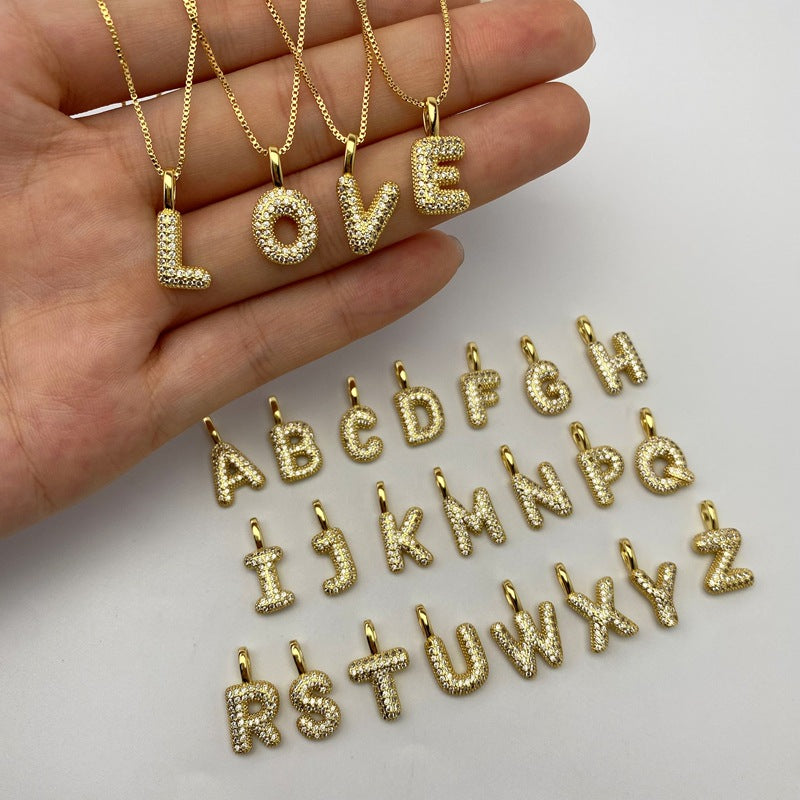 Gold A Copper Diamond 26 Letter Necklace