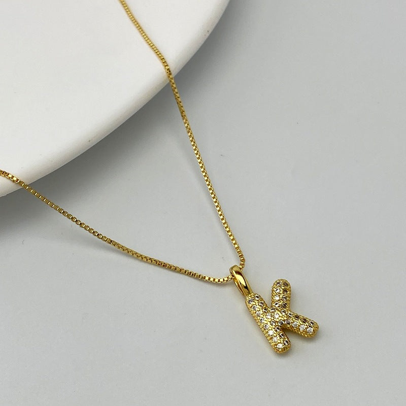 Gold A Copper Diamond 26 Letter Necklace