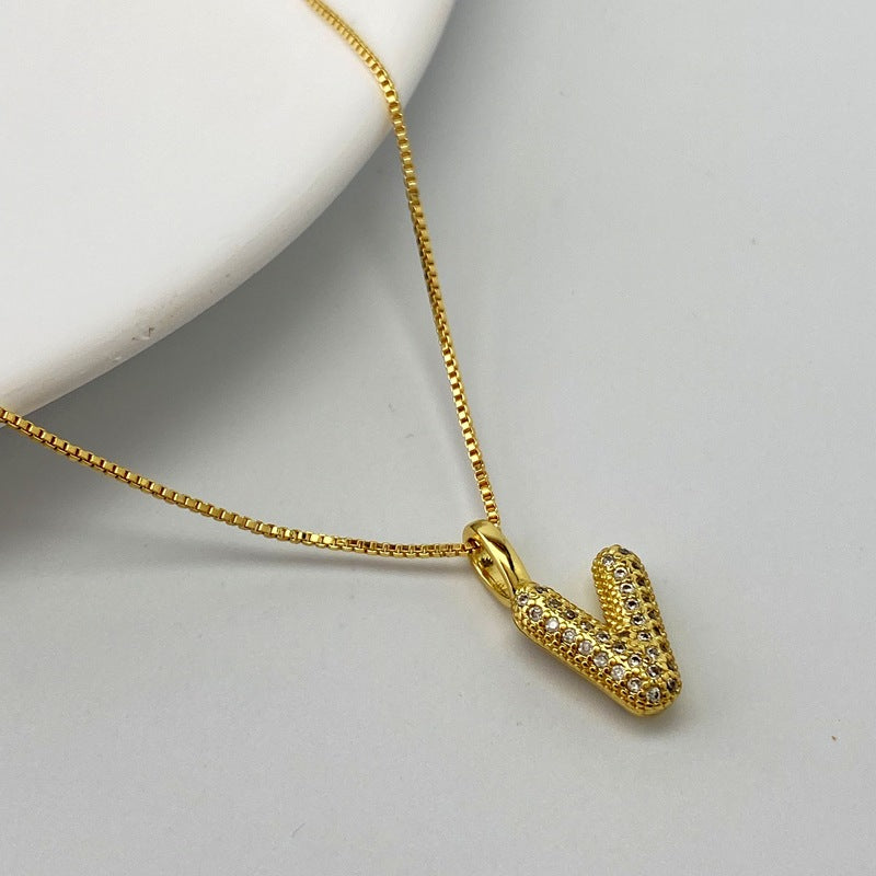 Gold A Copper Diamond 26 Letter Necklace