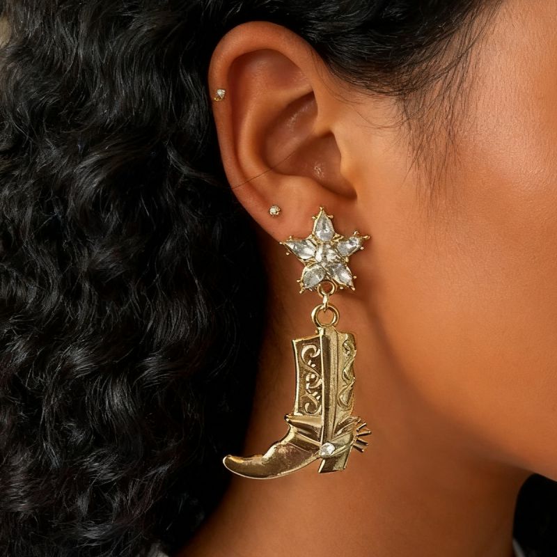 Gold Alloy Inlaid Zirconium Five-star Boot Earrings