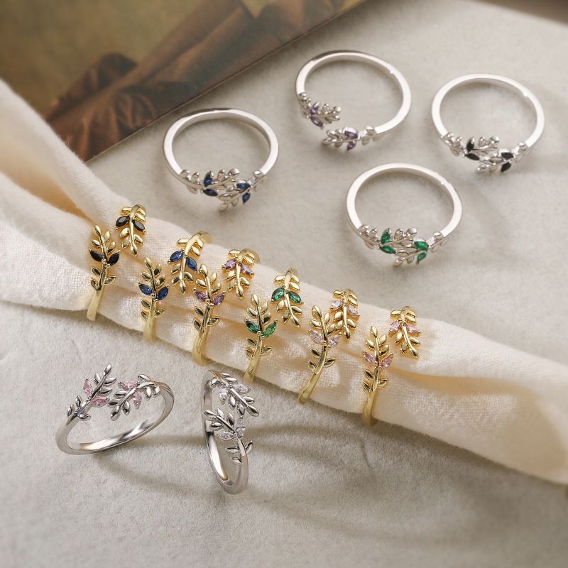 Gold And Blue Diamond Leaf Ring Copper And Diamond-encrusted Leaf Ring