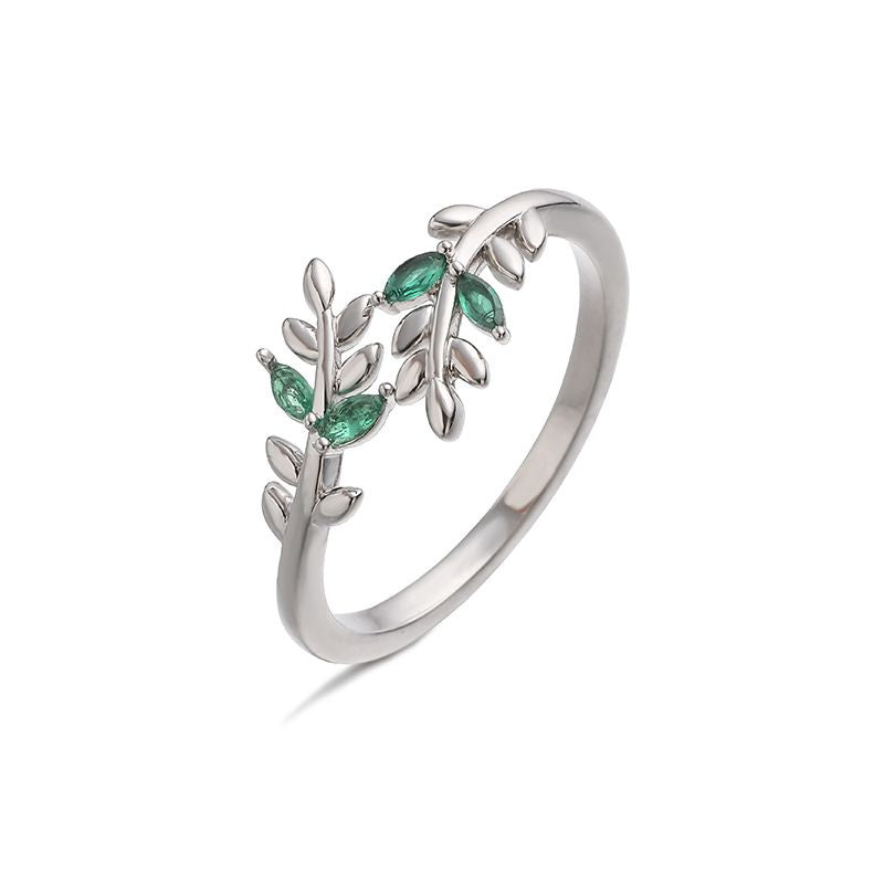 Gold And Blue Diamond Leaf Ring Copper And Diamond-encrusted Leaf Ring