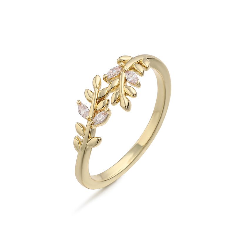 Gold And Blue Diamond Leaf Ring Copper And Diamond-encrusted Leaf Ring