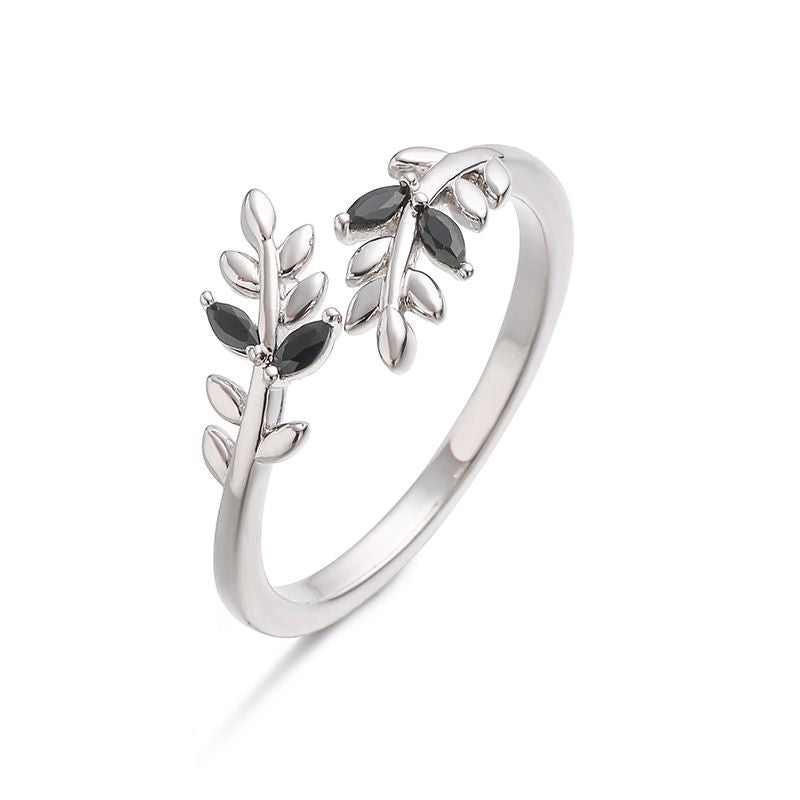 Gold And Blue Diamond Leaf Ring Copper And Diamond-encrusted Leaf Ring