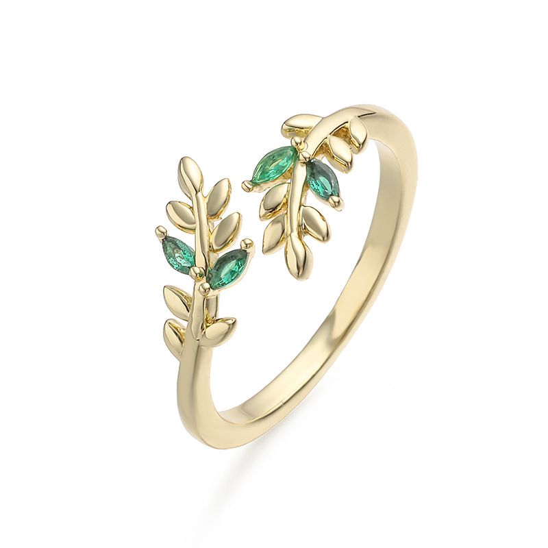 Gold And Blue Diamond Leaf Ring Copper And Diamond-encrusted Leaf Ring