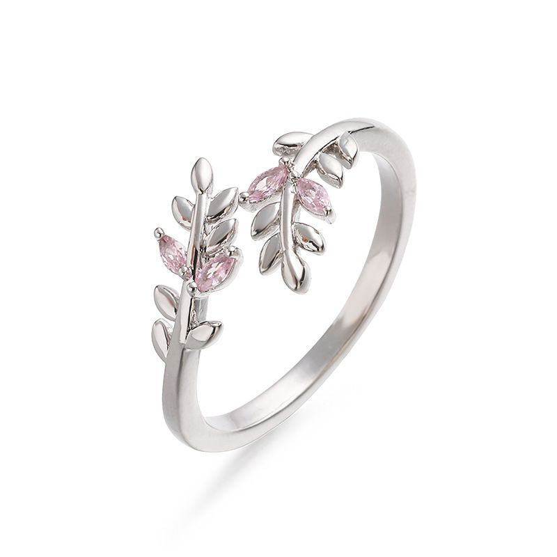 Gold And Blue Diamond Leaf Ring Copper And Diamond-encrusted Leaf Ring
