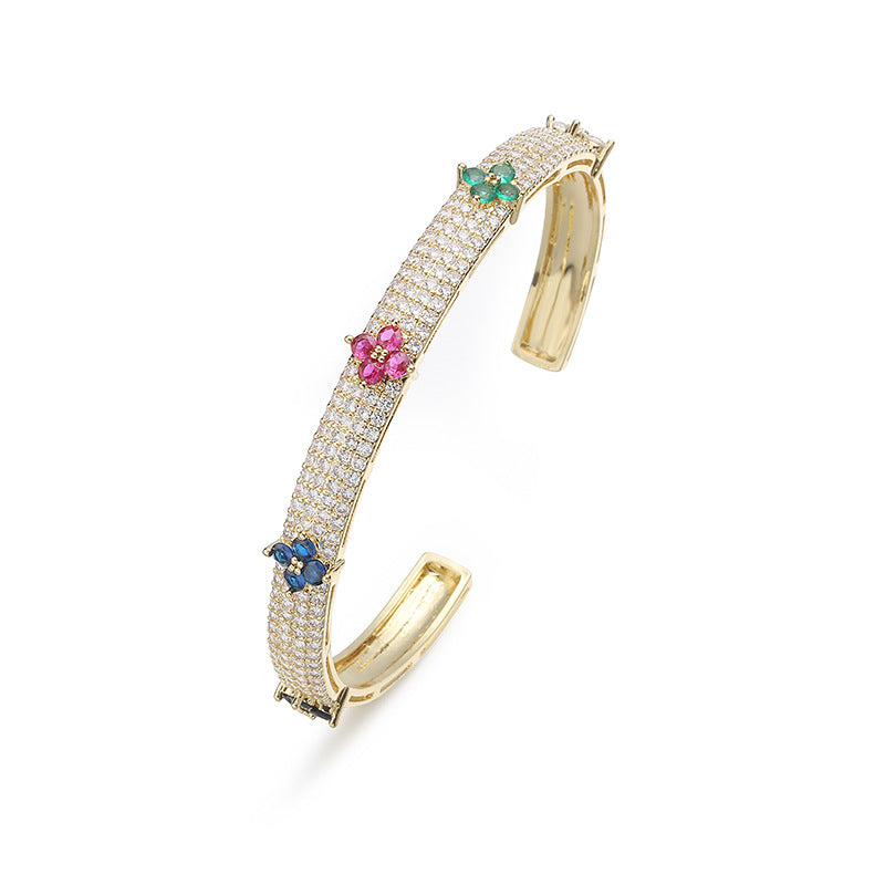 Gold And Green Diamond Four-leaf Clover Bracelet Gold-plated Copper And Diamond-encrusted Four-leaf Clover Bracelet