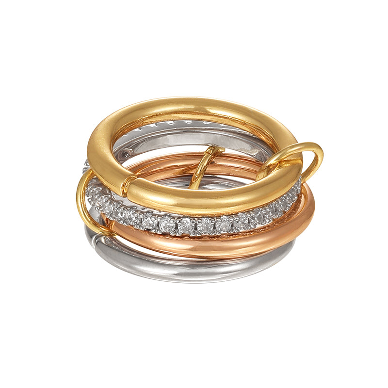 Gold And Silver 1 Copper Inlaid Zircon Circle Color Matching Multi-layer Ring
