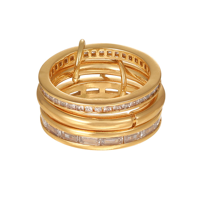 Gold And Silver 1 Copper Inlaid Zircon Circle Color Matching Multi-layer Ring