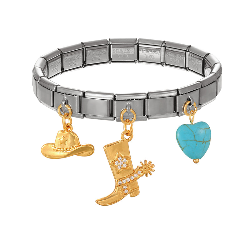 Gold And Silver 1 Titanium Steel Western Cowboy Series Square Modular Bracelet
