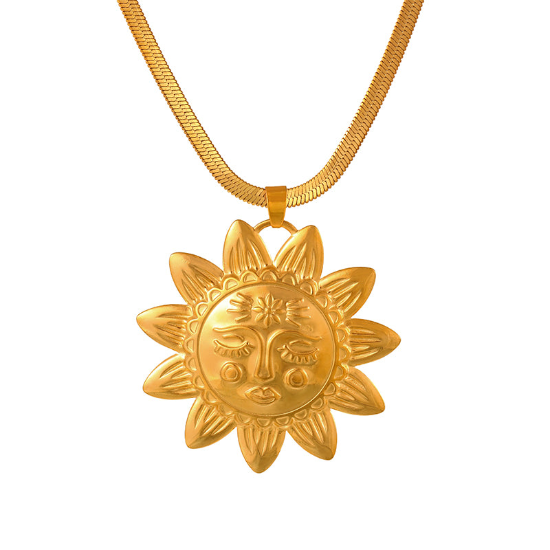 Gold And Silver 2 Titanium Steel Heart-shaped Face Snake Bone Chain Necklace