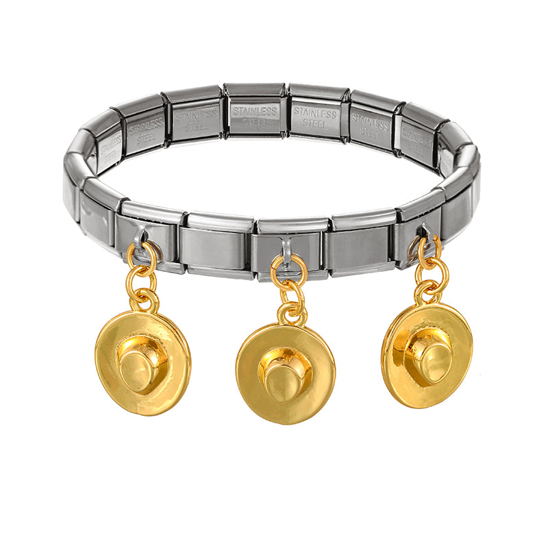 Gold And Silver 3 Titanium Steel Inlaid Zirconium Bmw Love Turquoise Square Module Bracelet