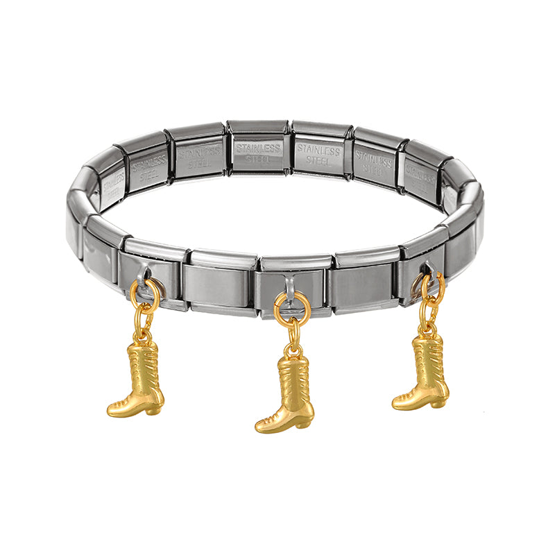 Gold And Silver 3 Titanium Steel Inlaid Zirconium Bmw Love Turquoise Square Module Bracelet