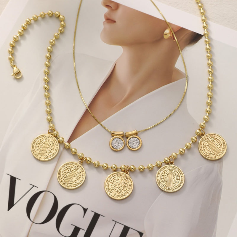 Gold And Silver Copper Double-sided Portrait Color Matching Necklace (4mm)