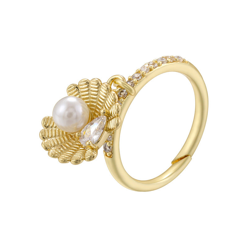 Gold And White Diamond Conch Ring Silver Diamond Conch Shell Lipstick Heart Starfish Geometric Ring