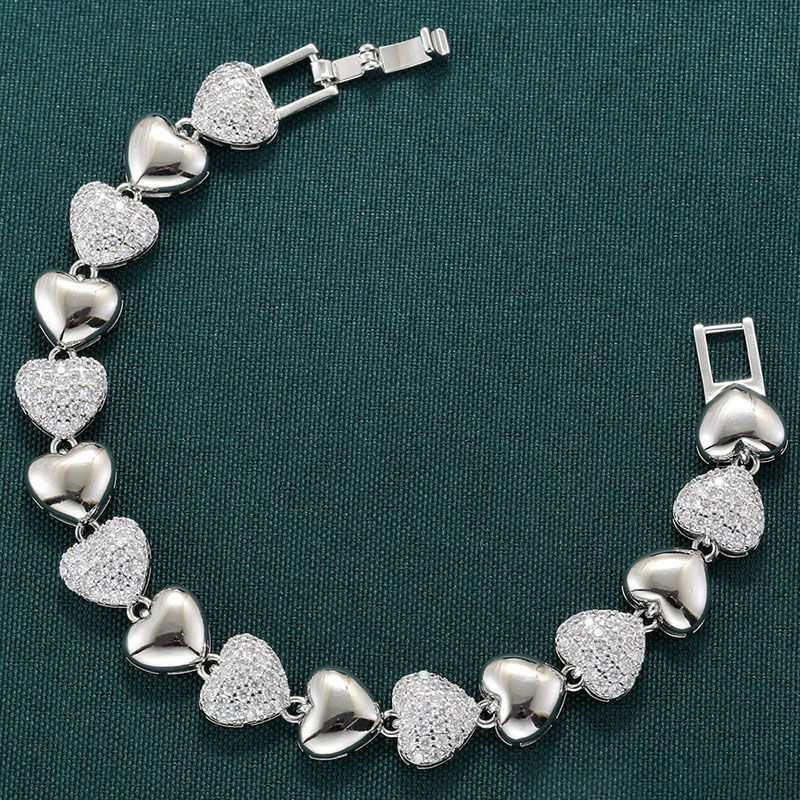 Gold And White Diamond Heart Bracelet Copper Diamond Heart Bracelet