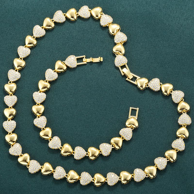 Gold And White Diamond Heart Bracelet Copper Diamond Heart Bracelet