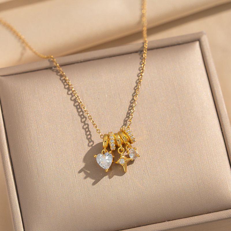 Gold And White Diamond Heart Circle Necklace Copper And Diamond Heart Necklace