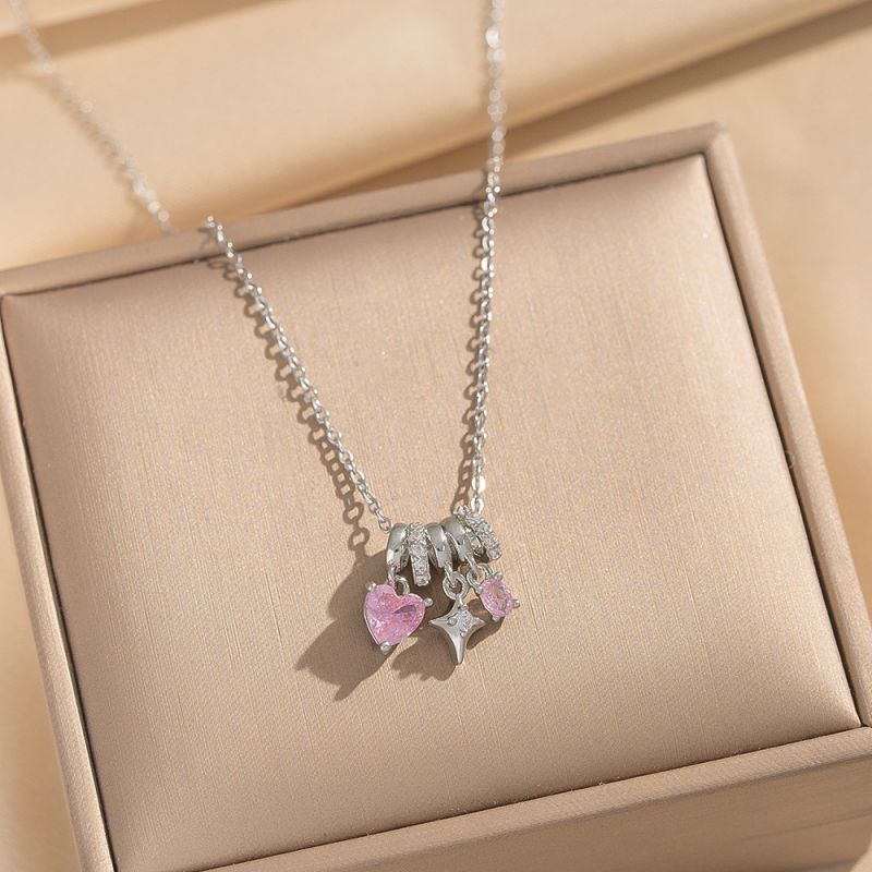 Gold And White Diamond Heart Circle Necklace Copper And Diamond Heart Necklace