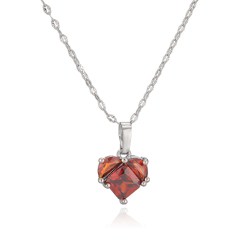 Gold And White Diamond Heart Necklace Copper Diamond Heart Necklace