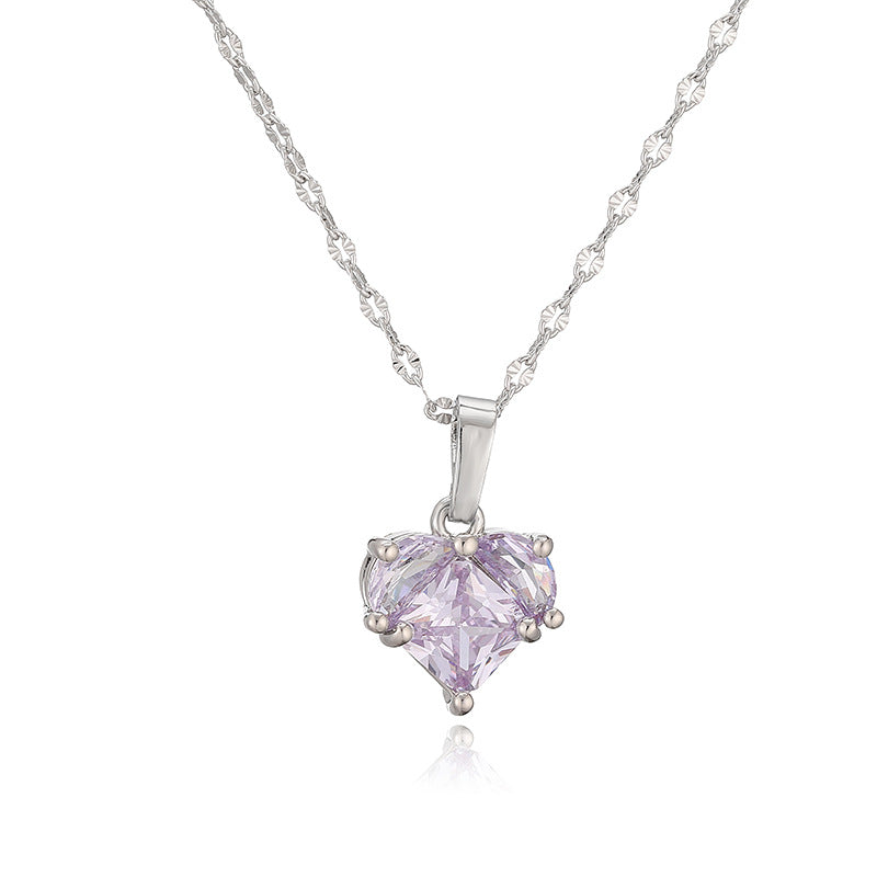 Gold And White Diamond Heart Necklace Copper Diamond Heart Necklace
