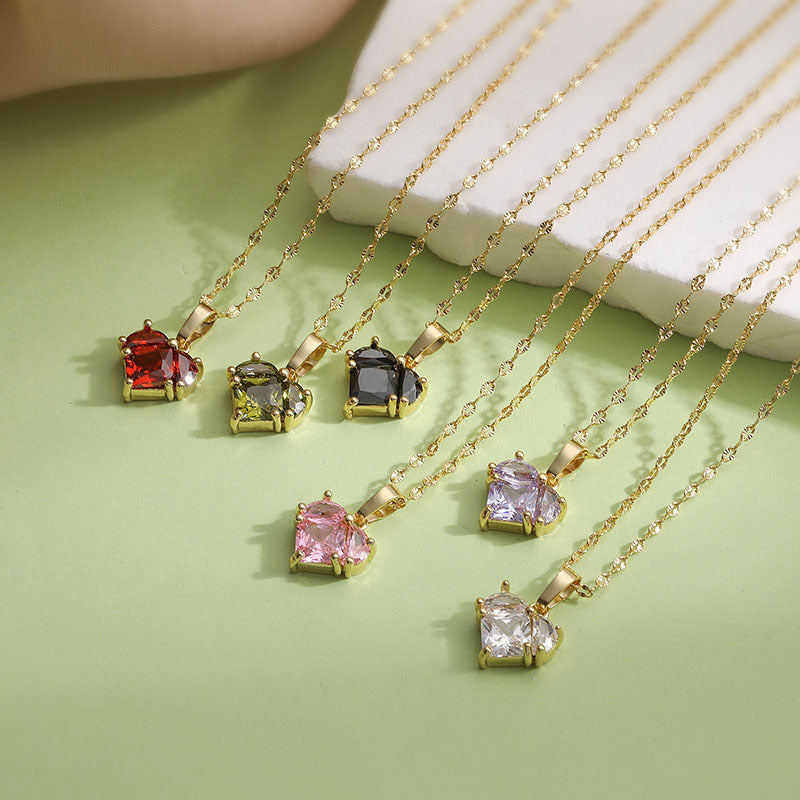 Gold And White Diamond Heart Necklace Copper Diamond Heart Necklace