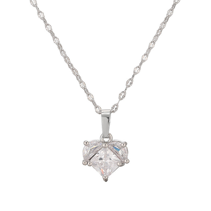 Gold And White Diamond Heart Necklace Copper Diamond Heart Necklace