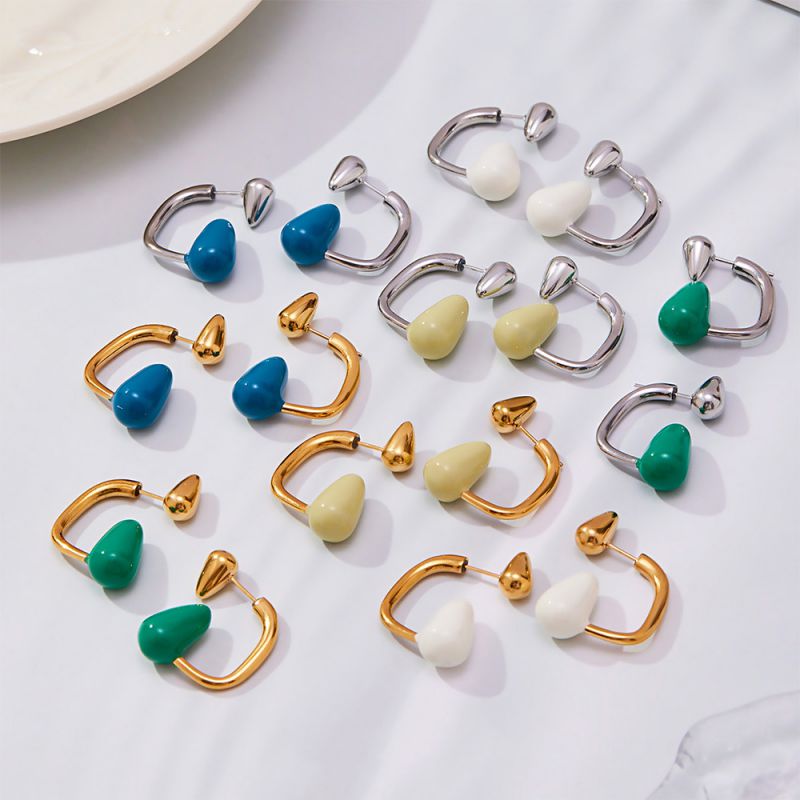 Gold And White Drop Earrings Stainless Steel Teardrop-shaped Earrings