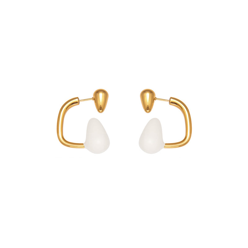 Gold And White Drop Earrings Stainless Steel Teardrop-shaped Earrings