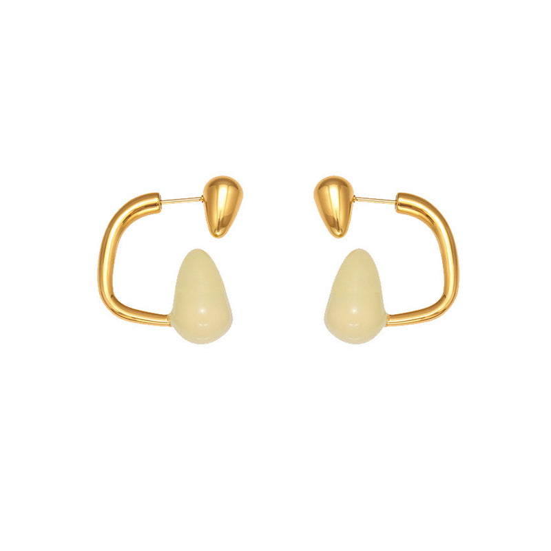 Gold And White Drop Earrings Stainless Steel Teardrop-shaped Earrings