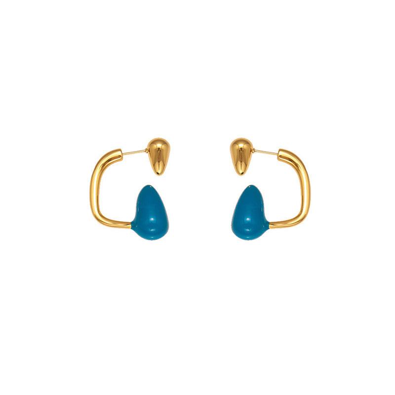 Gold And White Drop Earrings Stainless Steel Teardrop-shaped Earrings