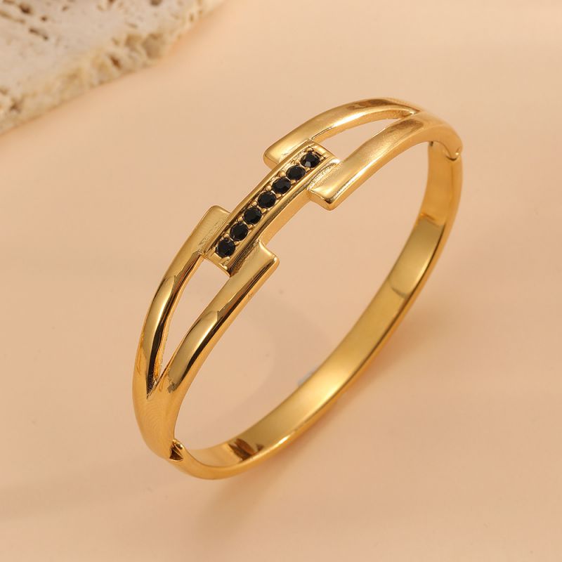 Gold Bracelet #1 304 Stainless Steel Diamond-set Round Bangle