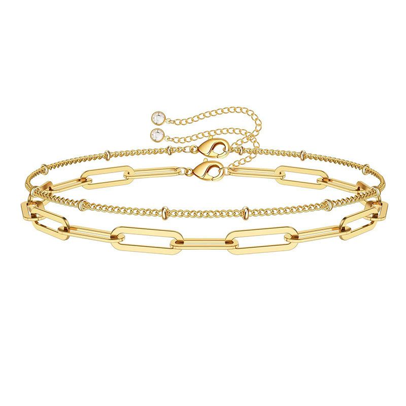Gold Bracelet 2# Stainless Steel Beaded Double Bracelet