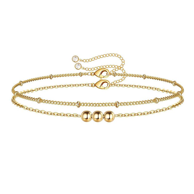 Gold Bracelet 2# Stainless Steel Beaded Double Bracelet
