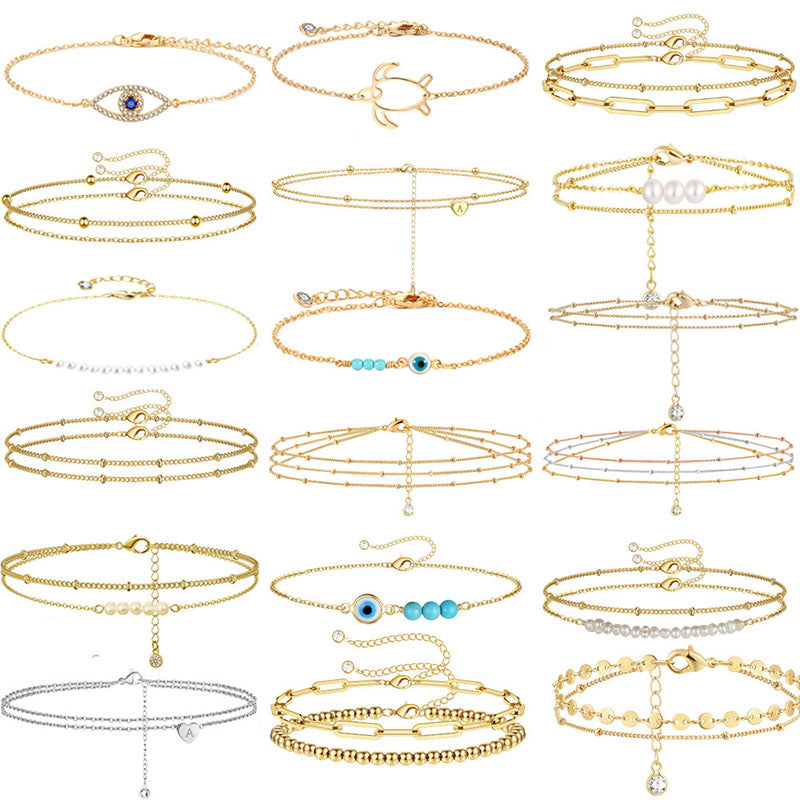 Gold Bracelet 2# Stainless Steel Beaded Double Bracelet