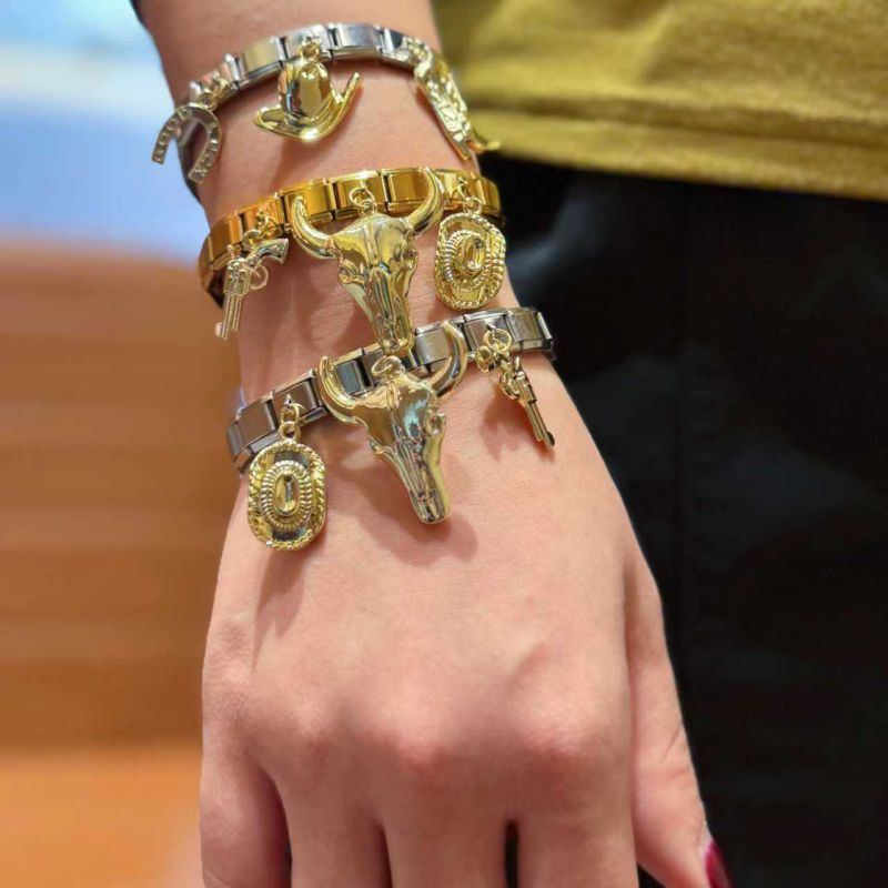 Gold Bracelet Bull Head Stainless Steel Bull Head Hat Module Bracelet