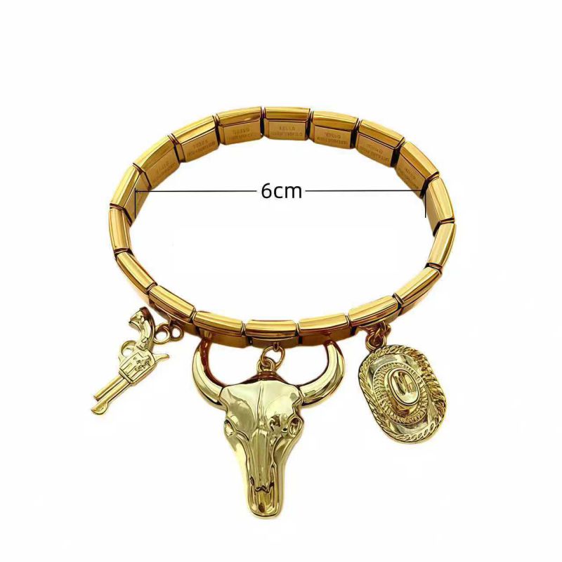 Gold Bracelet Bull Head Stainless Steel Bull Head Hat Module Bracelet