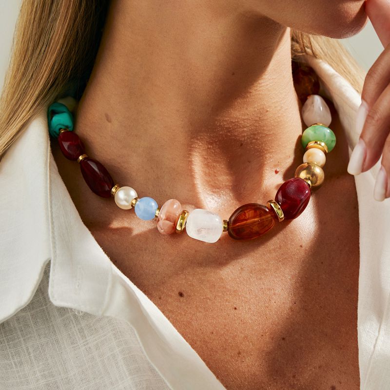 Gold Colorful Resin Beaded Necklace